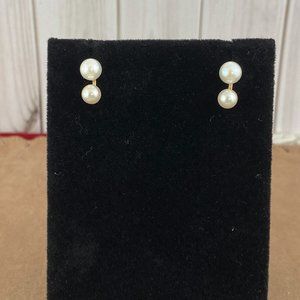 Vintage Dual Pearl Stud Earrings 14 Karat Gold Post and Ear Backs
